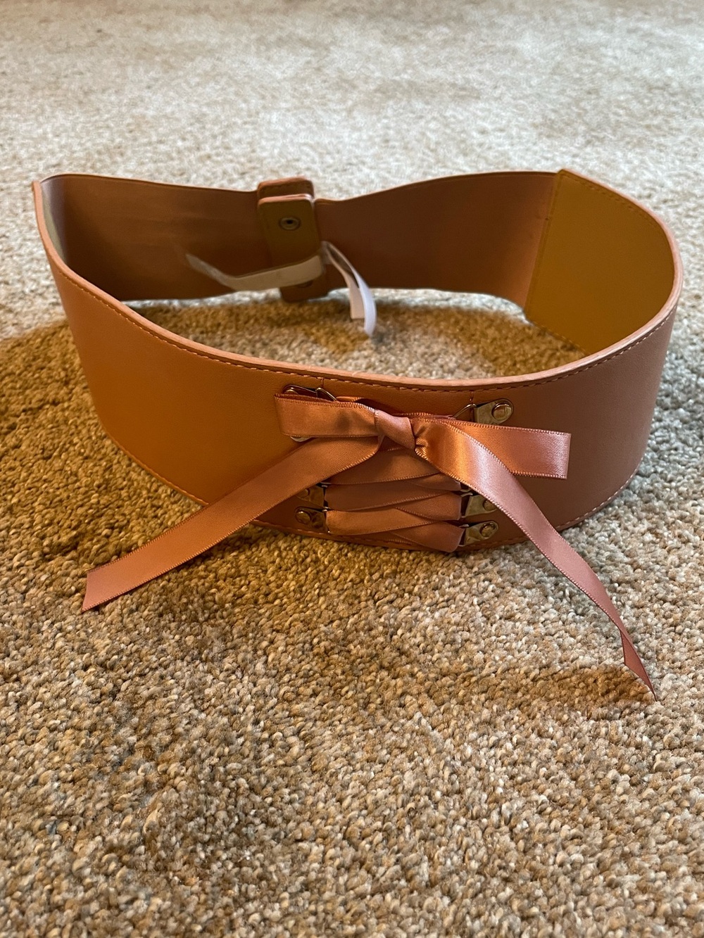 BCBGeneration Wide Corset Ribbon-Lace  Belt in Nude Snap Closure Renaissance
